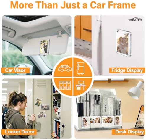4 Pack Magnetic Car Picture Holder for Sun Visor, Photo Frame with Clips