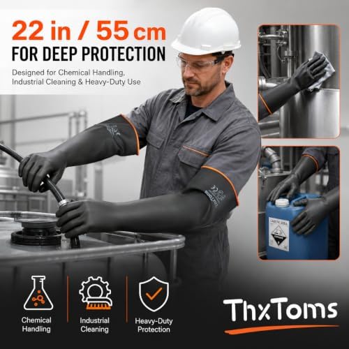ThxToms Chemical Resistant Gloves, 28 Mil Heavy Duty Latex, 18 Inch, 1 Pair