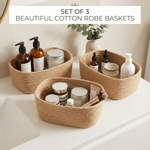 Beautiful Storage Basket Set of 3 - Sturdy Jute Rope Baskets for Shelves