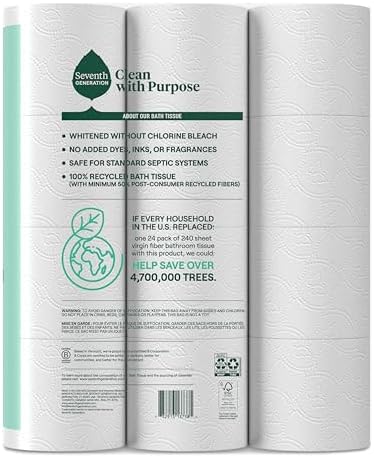 Seventh Generation Toilet Paper, 100% Recycled 2-Ply Bath Tissue, 48 Rolls
