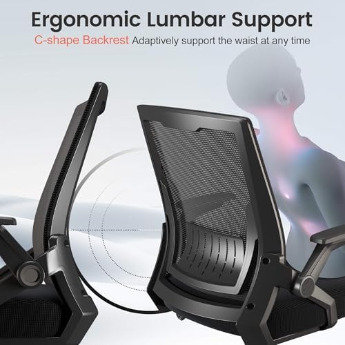 GTPLAYER Ergonomic Office Chair with Flip-up Armrests Executive Computer Chair for Home Office, Breathable Mesh & Comfy Lumbar Support, Black