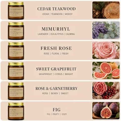 6 Pack Candles for Home Scented Aromatherapy Candle Gift Set for Women Soy Wax Long Lasting Amber Jar Candles Gift for Birthday Mother's Thanksgiving Day Present