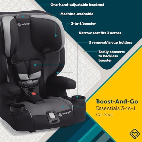 Safety 1st Boost-and-Go Essential 3-in-1 Booster Car Seat, Highback & Backless Modes, Lightweight, Easy Install, Labrador II