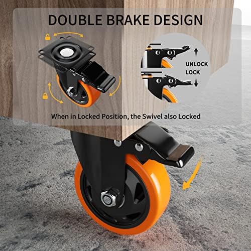 YUPEZOP 4 Inch Caster Wheels, Casters Set of 4 Heavy Duty with Brake