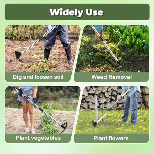 NICOFPHY Weed Puller Tool with Long Handle, Heavy Duty Garden Hoe and Rake