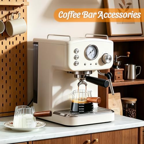 6oz Espresso Measuring Cup,Espresso Cup with Wood Handle/Double Spout 1 Pcs