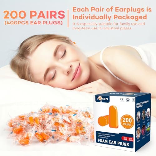 VOISEN Foam Ear Plugs,200 Pairs Ear Plugs for Sleeping