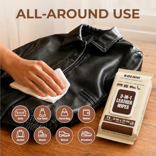 3in1 Leather Cleaner Wipes 75 Count, XL 8 x 10 in
