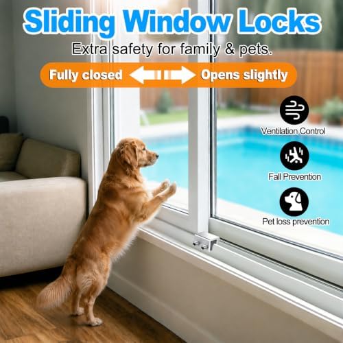 Sliding Window Locks 4 Sets，Adjustable Aluminum Stopper for Window Security
