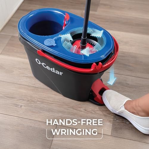 O-Cedar RinseClean Spin Mop & Bucket System + 2 Extra Mop Heads| Clean with Clean Water | Removes 99% of Bacteria
