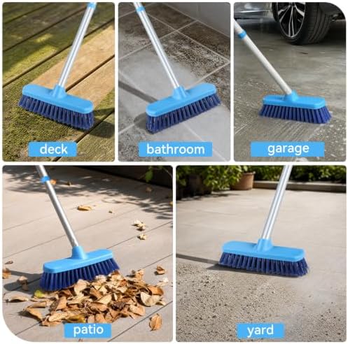 YONILL Deck Scrub Brush with Long Handle for Indoor and Outdoor Cleaning