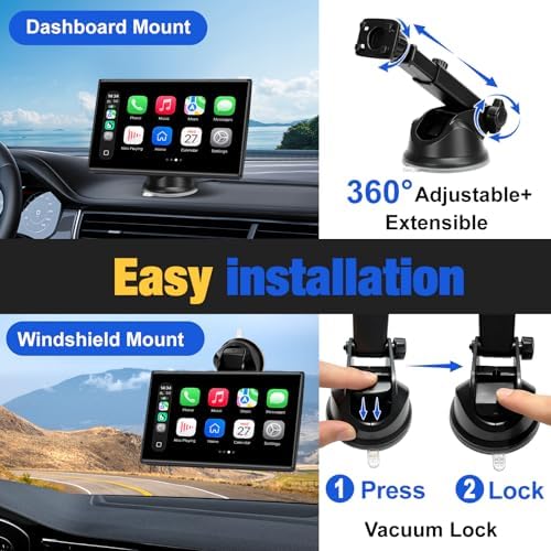 Carplay Screen for Car, 7 inch Wireless Carplay & Android Auto（Black）