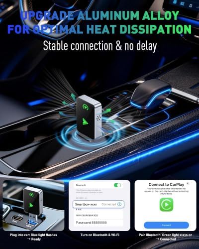Wireless CarPlay Adapter for iPhone, 2026 Upgraded 2-in-1 Android Auto CarPlay Wireless Adapter, Convert Wired to Wireless, Fast & Stable, Plug & Play, Compatible with Factory Wired CarPlay Cars 2016+