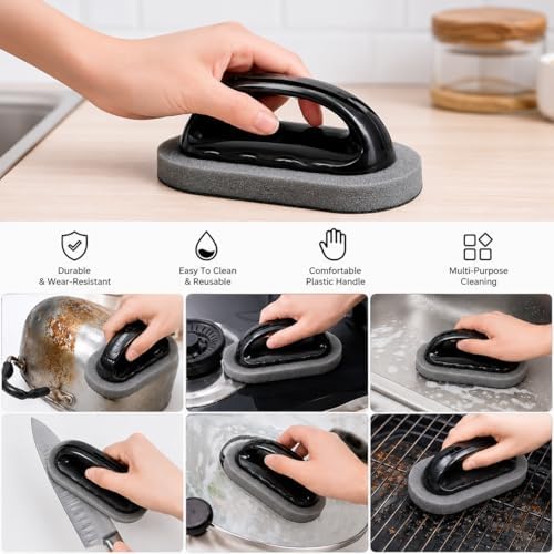 Black Magic Diamond Sponge Scrubber with Handle, Heavy Duty Stain & Rust Remover for Pots, Bowls, Utensils, Pans, Kitchen & Bathroom Cleaning,1 Pack