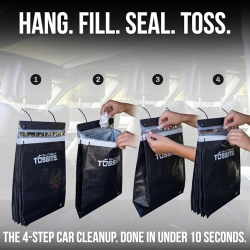Tossits Hanging Car Trash & Garbage Bags, Disposable, Black 21 Count
