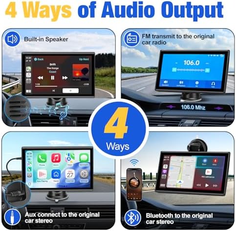 Carplay Screen for Car, 7 inch Wireless Carplay & Android Auto（Black）
