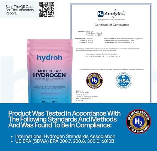 Hydrogen Water Tablets, Molecular Hydrogen Tablets for Drinking Water, Antioxidant-Rich, Supports Brain Energy & Health - Quick-Dissolving - Raspberry H2 Tabs - (30-Day Supply) (Raspberry)