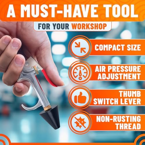 Air Nozzle Blow Gun for Compressor, 1/4 In Stainless Steel HVAC Tool