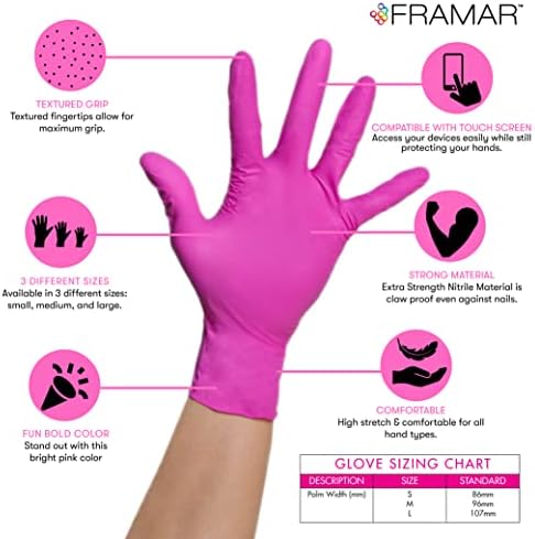 FRAMAR Pink Gloves Disposable Latex Free, Pink Nitrile Gloves Medium, Salon