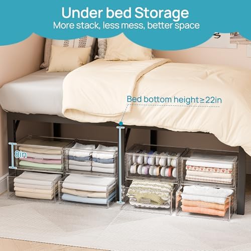Vtopmart 2 Pack Large Clear Stackable Storage Drawers for Closet, 23QT