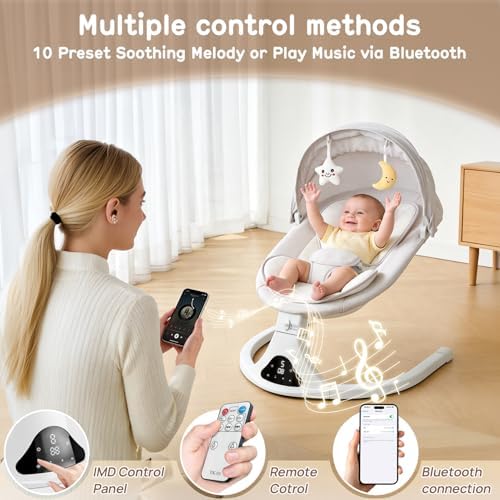 Electric Baby Swing with Remote Control,5 Speeds&Portable&Cozy(0-12M,Grey)