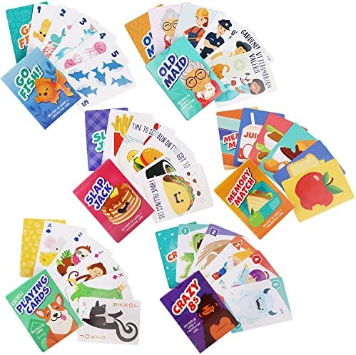 LotFancy Card Games for Kids, 6 Decks, Go Fish, Old Maid, Crazy Eights, Memory Match, Slap Jack, Animal Playing Cards, Easter Basket Stuffers, Stocking Stuffers, Birthday Gifts