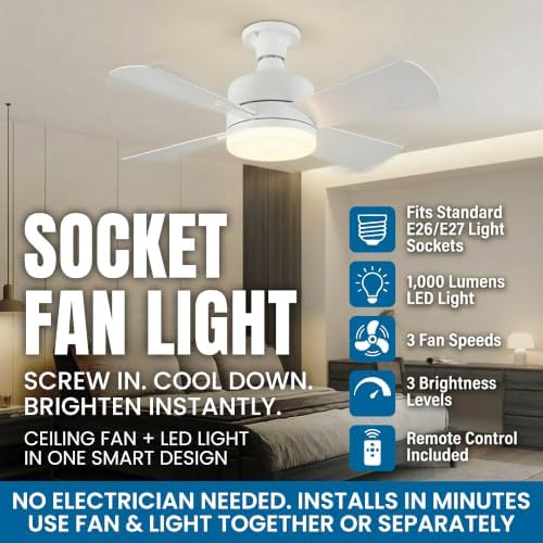 SOCKET BREEZE 15.4" Socket Fan Light Celing Fan with Remote Control