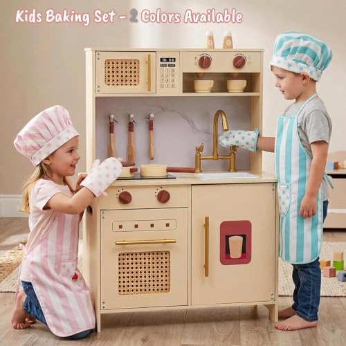 Kid Apron and Chef Hat Set, 3Pcs Children Cooking Baking Set Kits