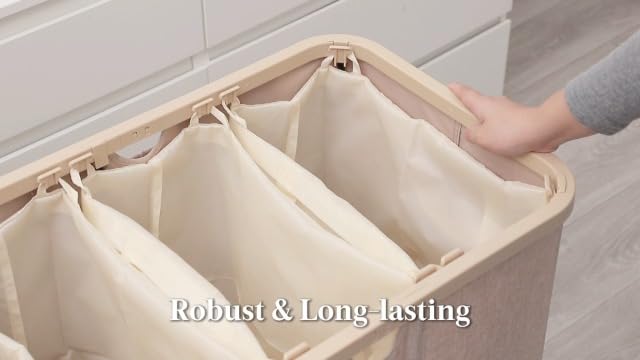 Lifewit 185L 3 Section Laundry Hamper with Lid, Laundry Basket, Beige