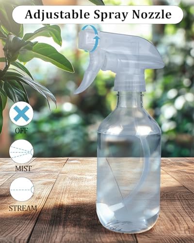 2 Pack 360° 10oz Spray Bottles with Adjustable Spray Nozzles Clear