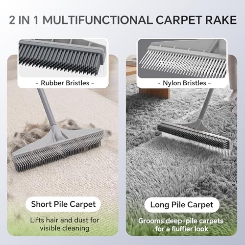 Walensee Carpet Rake, 2-in-1 Nylon Carpet Brush & Pet Hair Rake