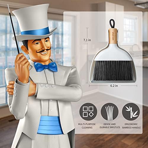 MR.SIGA Mini Dustpan and Brush Set, Bamboo Handle, White, 1 Set