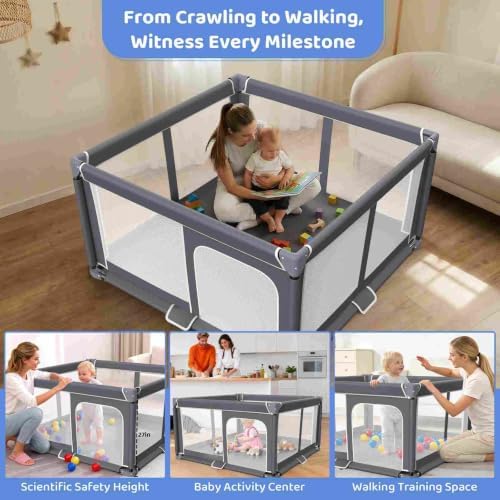 Foldable Baby Playpen Portable Travel Play Yard, Dark Gray