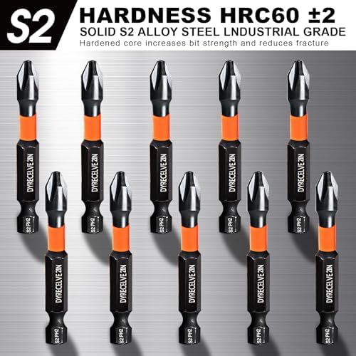 DYRECELVE 10-Piece Phillips Bits #2 Impact, 2-Inch Screwdriver Bits Set