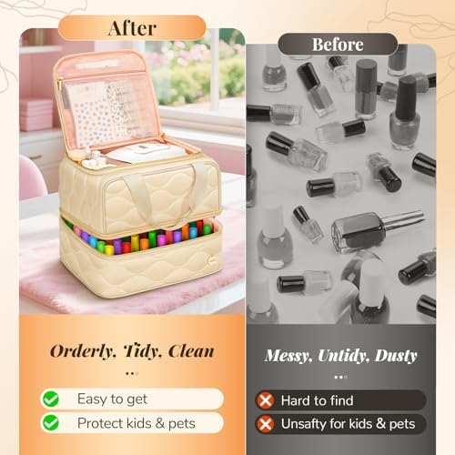 YOREPEK 2 Layer Nail Polish Organizer Case for 42+ Bottles (15ml/0.5 fl.oz)