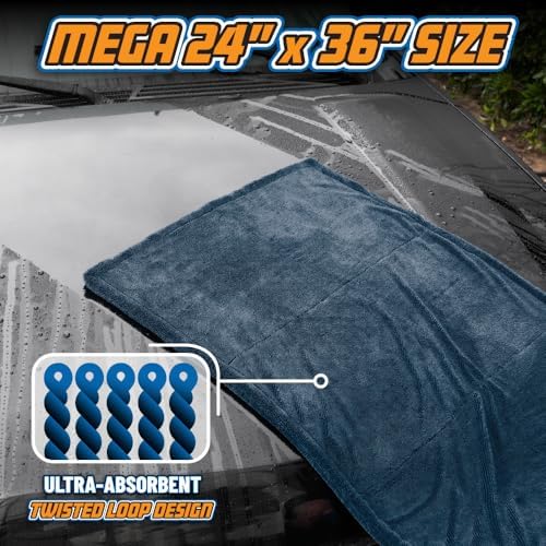 Chemical Guys, Megalodon Twisted Loop Microfiber Drying Towel, 24 x 36 in