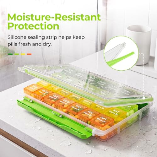 AUVON Moisture-Proof Monthly Pill Organizer, 28-Day Compartments