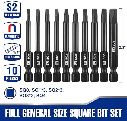 WORKPRO 10PCS Square Drive Bit Set, Magnetic Impact Screwdriver Bits