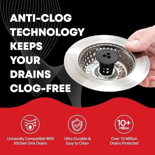 Kitchen SinkShroom Revolutionary Clog-Free Stainless Steel Sink Strainer, Black, 1-(Pack)