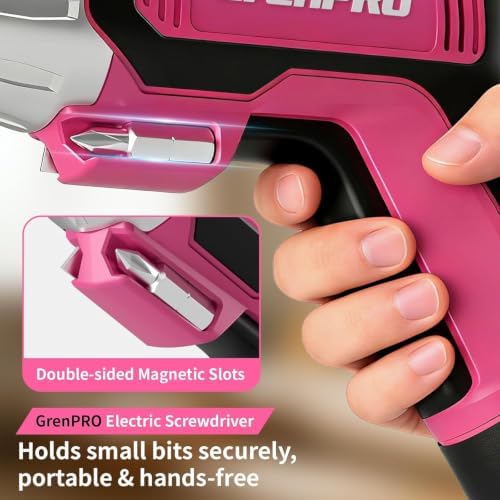 GRENPRO 4V Cordless Electric Screwdriver Set, 29-Piece, Pink