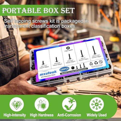 mxuteuk 230PCS #8 Self Tapping Screws for Metal, Self Drilling Screws
