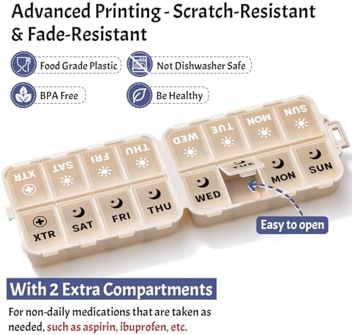 Compact & Foldable Weekly Pill Organizer 2 Times a Day 7 Day AM PM Pill Box