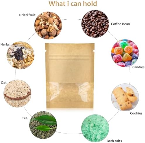 100 Pcs Small Resealable Seed Envelopes, Mini Kraft Bags with Window, 2.7"x3.5" Seed Packets Empty, Coffee Sample Bags, Food Spice Storage Bag
