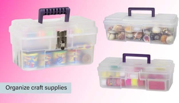 Akro-Mils 12-Inch ProBox Plastic Art Supply, Hobby or Craft Storage Toolbox, Model 09912CLPUR, (12" x 5-1/2" x 4"), Clear