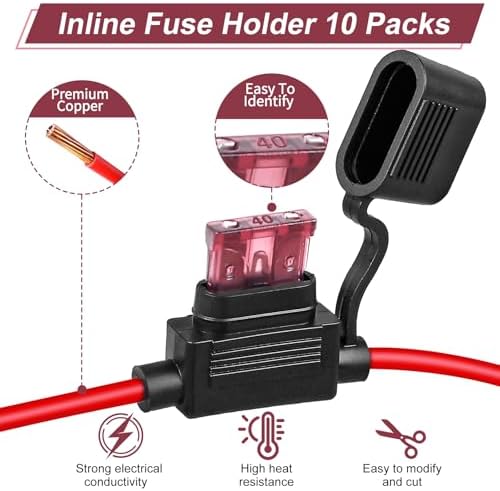 10 Pack 12AWG Inline Fuse Holder 12V with 35PCS Standard Car Fuses