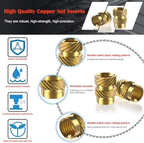 400Pcs Metric Heat Set Insert, M2 M2.5 M3 M4 M5 M6 Female Thread Knurled Nuts Assortment Kit, Brass Threaded Inserts for Plastic and 3D Printing Components (Threaded Inserts Ket)