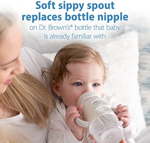 Dr. Brown's Wide-Neck Sippy Spout Bottle with Handles, Blue & Gray, 2-Pack