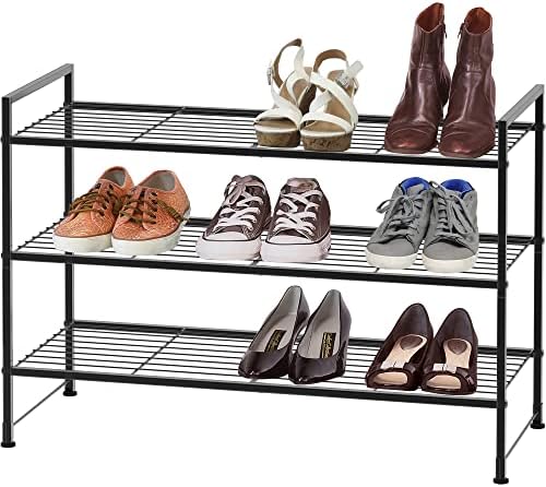 Simple Houseware 3-Tier Stackable Wired Grid Shoe Rack, Black
