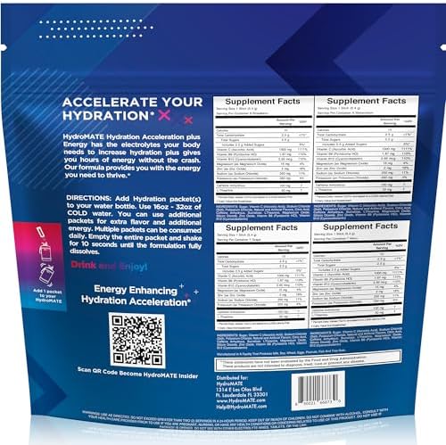 HydroMATE Hydration Electrolytes Packets with Caffeine Variety 30 Count