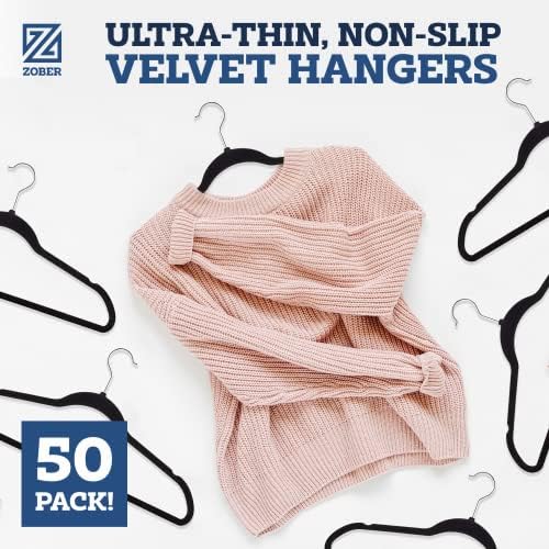 Zober Black Velvet Hangers 50 Pack, Slim Non Slip Clothes Hangers